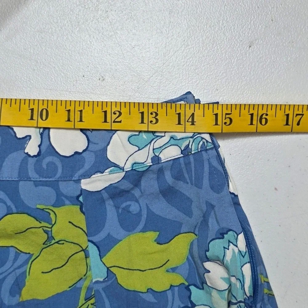 St. John's Bay Floral A-Line Skirt Blue Green Tropical Cotton Sz 6 VTG Summer